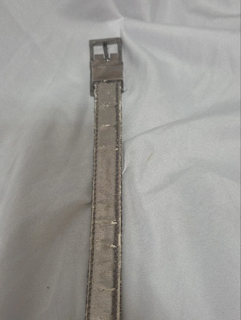 Textured Black & White Narrow Belt W/Metal Buckle, Waist Size 30-34